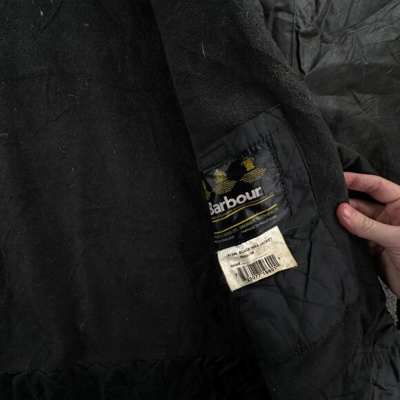 Barbour Waxed Jacket Men Outdoors Medium Black A1560 Full Zip Lined Winter - Picture 14 of 16